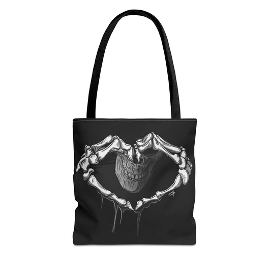 Gothic Heart Skeleton Tote Bag, Spooky Gift, Halloween Accessory, Eco-Friendly Shopping Bag, Skull Lover's Tote